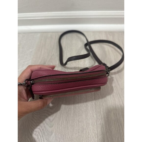 Coach Crossbody Bag Womens Pink Double Zip Camera Pebbled Leather Two Tone Mini - Picture 6 of 10